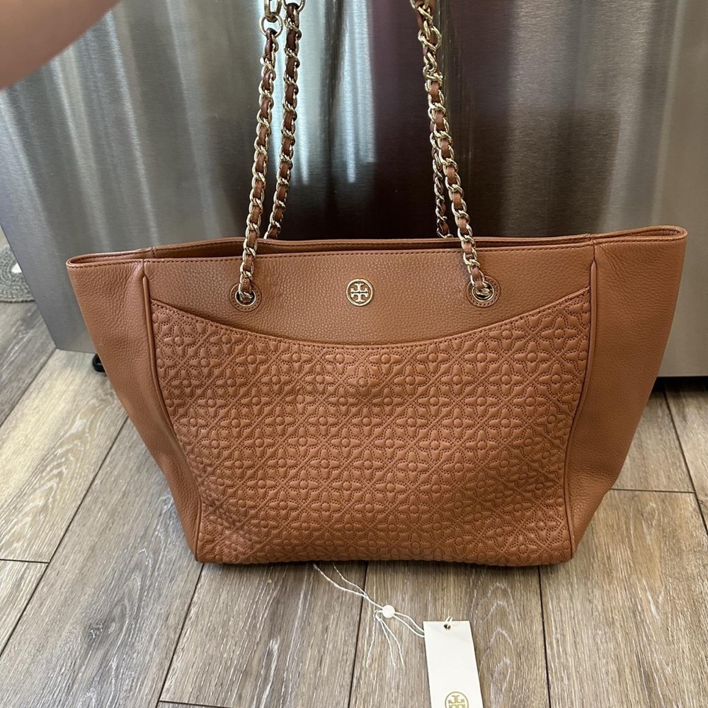 Tory Burch Tan Quilted Tote Bag